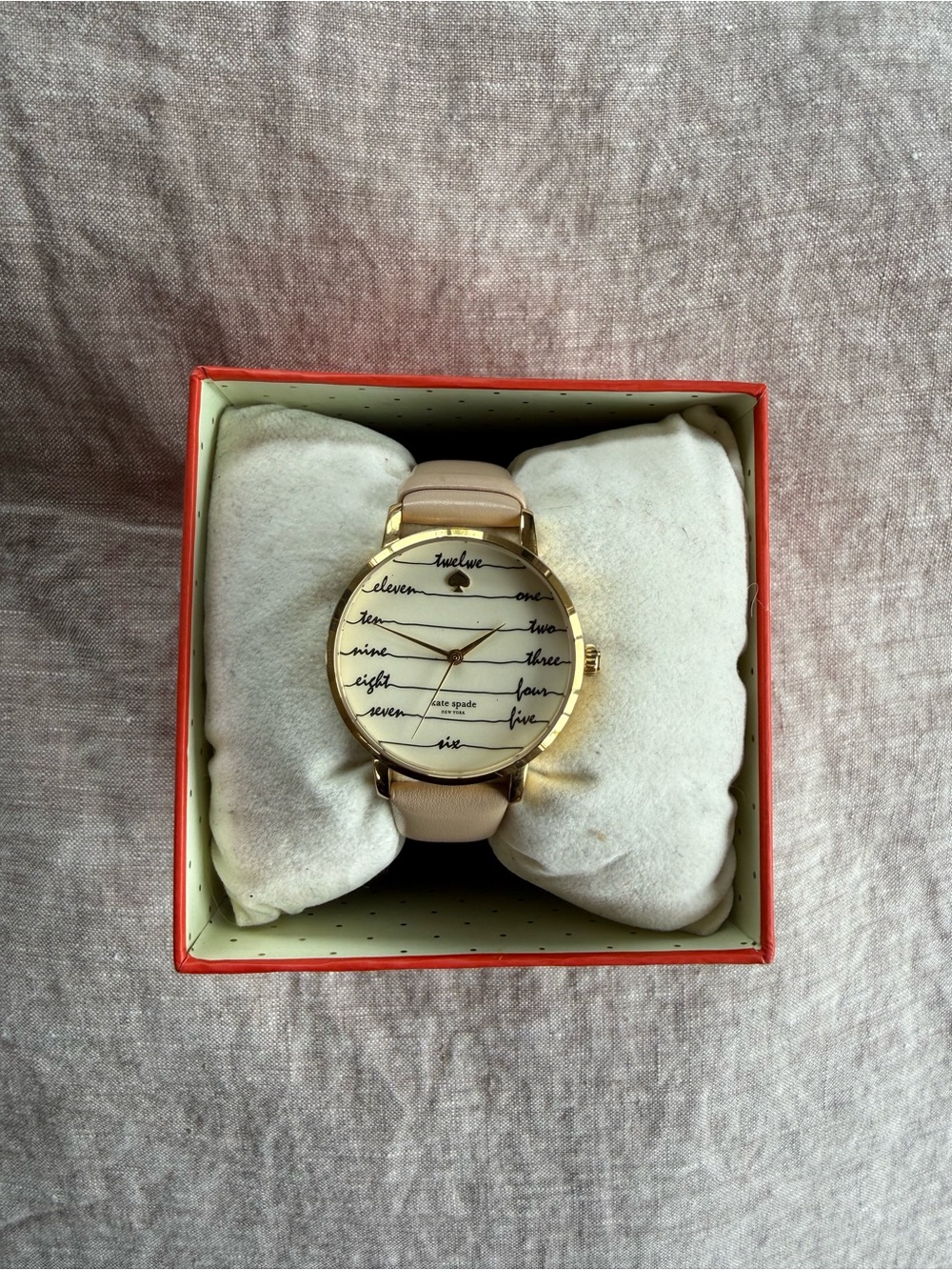 kate spade blush leather strap watch with gold-tone